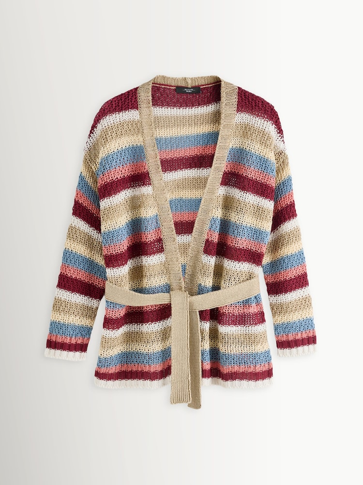 Weekend MaxMara Red Bonito Striped Woven Belted Cardigan - Image 1 of 5