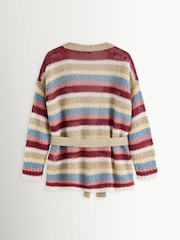 Weekend MaxMara Red Bonito Striped Woven Belted Cardigan - Image 2 of 5