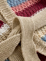 Weekend MaxMara Red Bonito Striped Woven Belted Cardigan - Image 3 of 5