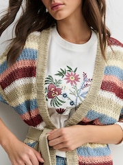 Weekend MaxMara Red Bonito Striped Woven Belted Cardigan - Image 6 of 11