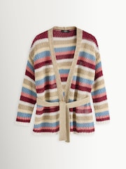 Weekend MaxMara Red Bonito Striped Woven Belted Cardigan - Image 7 of 11