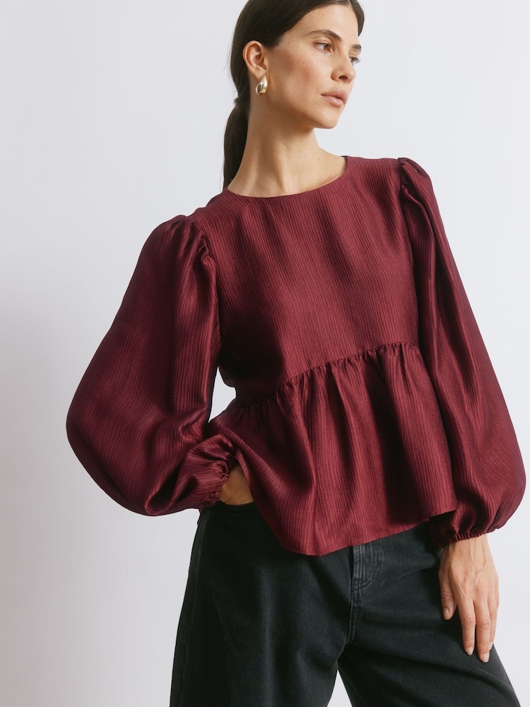 Albaray Red Crinkle Satin Top - Image 1 of 5 Albaray Red Crinkle Satin Top - Image 1 of 5