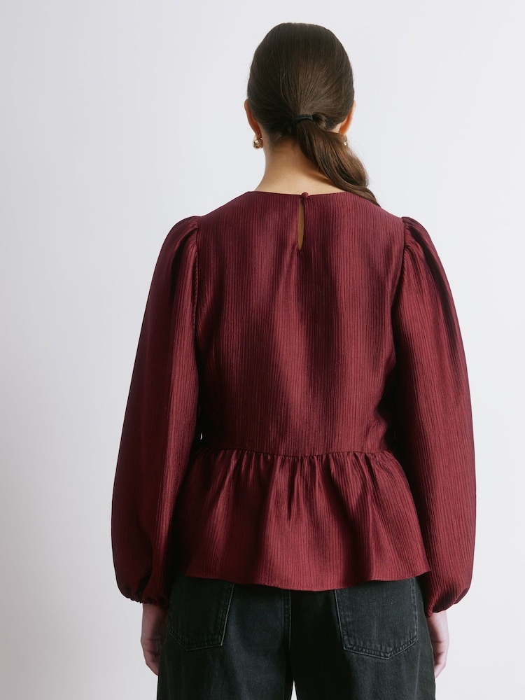 Albaray Red Crinkle Satin Top - Image 2 of 5 Albaray Red Crinkle Satin Top - Image 2 of 5