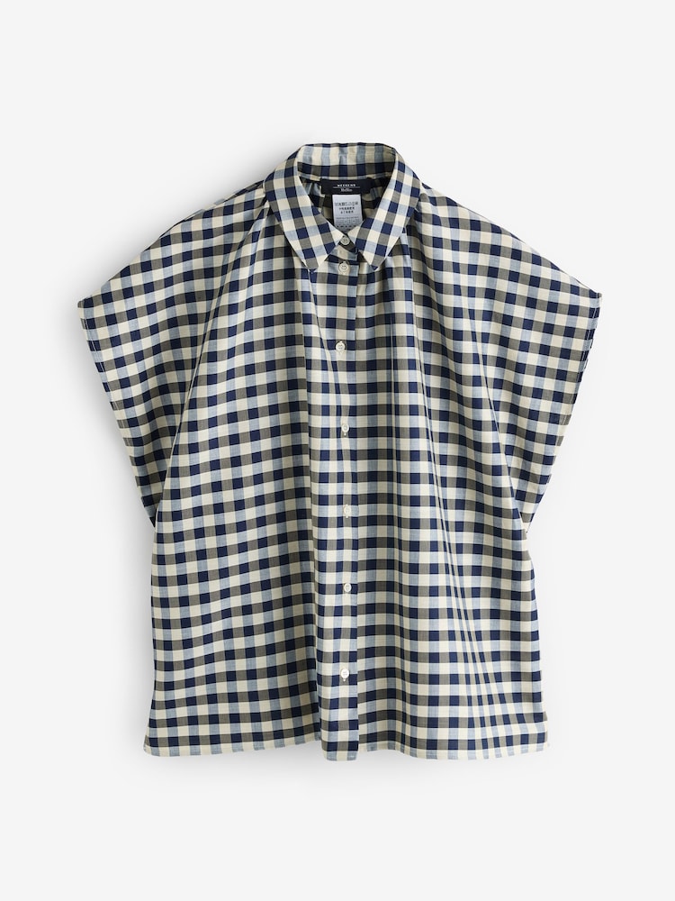 Weekend MaxMara Blue Strano Loose Fit Gingham Blouse - Image 1 of 5