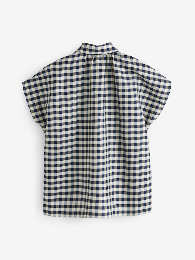 Weekend MaxMara Blue Strano Loose Fit Gingham Blouse - Image 2 of 5