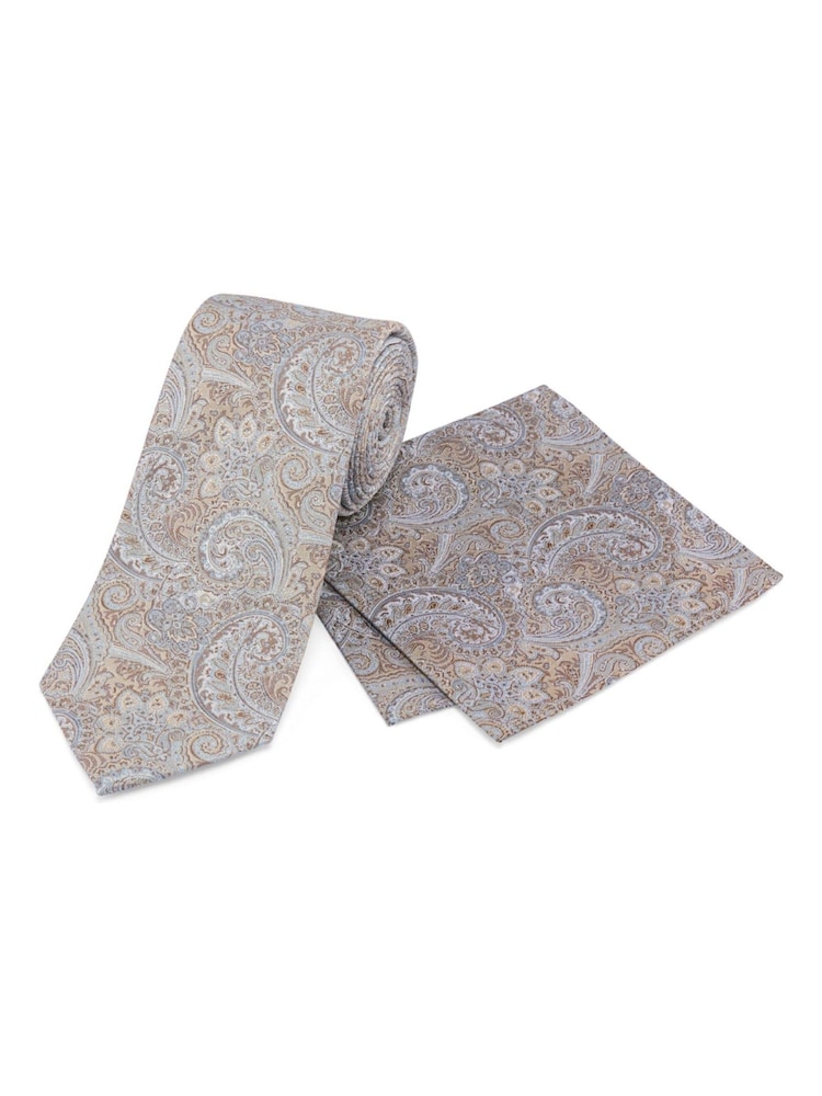 Skopes Yellow Paisley Silk Tie and Pocket Square Set - Image 1 of 5