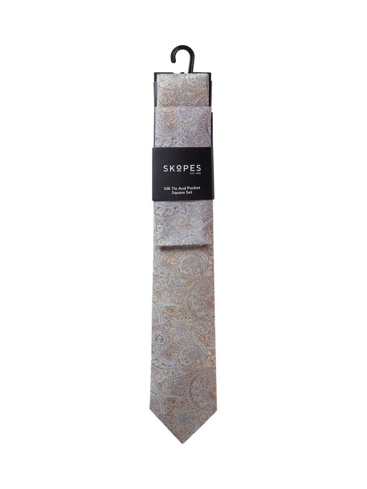 Skopes Yellow Paisley Silk Tie and Pocket Square Set - Image 2 of 5