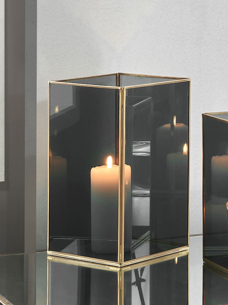 Pacific Lifestyle Brass Glass Panelled Square Candle Holder - Image 1 of 6