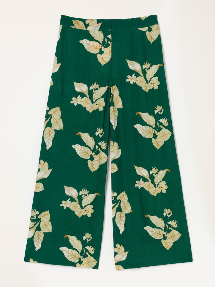 FatFace Eliza tonal leaves Green Wide Leg Cropped Trouser - Image 6 of 6
