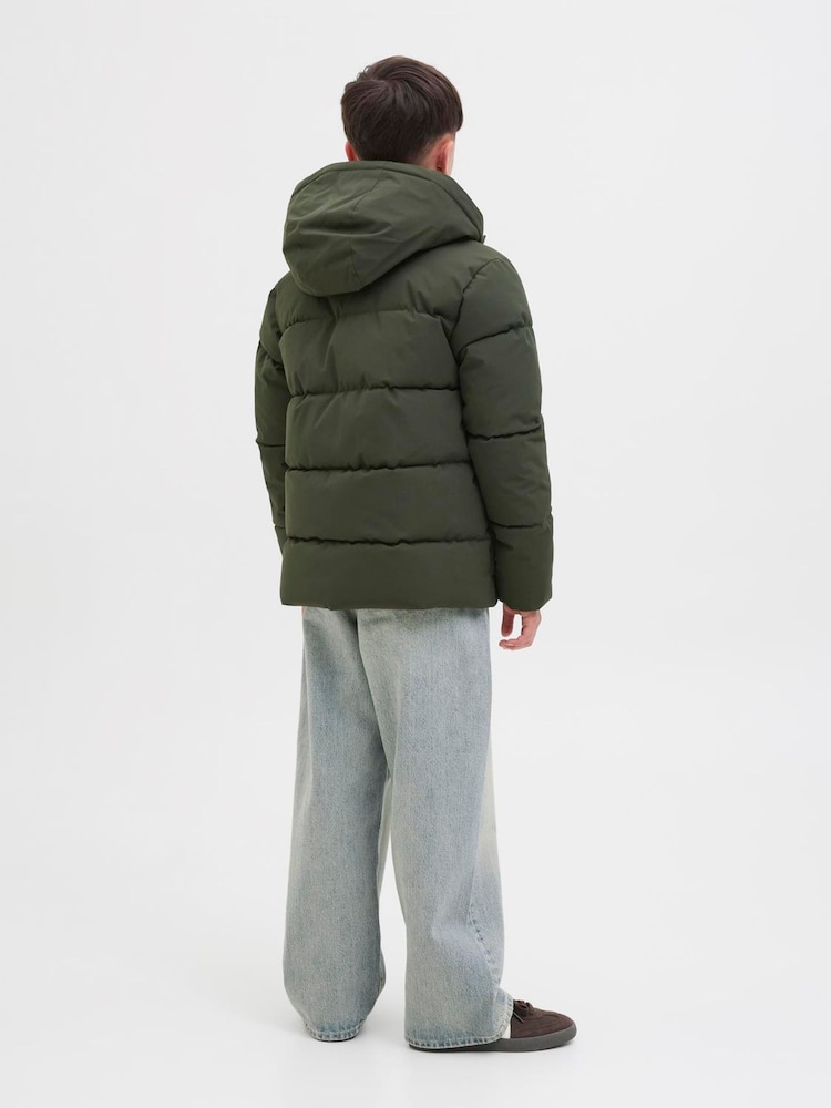 JACK & JONES JUNIOR Green Hooded Puffer Jacket - Image 2 of 6