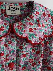 JoJo Maman Bébé Red Floral Scalloped Collared Shirt and Shorts Set - Image 2 of 2