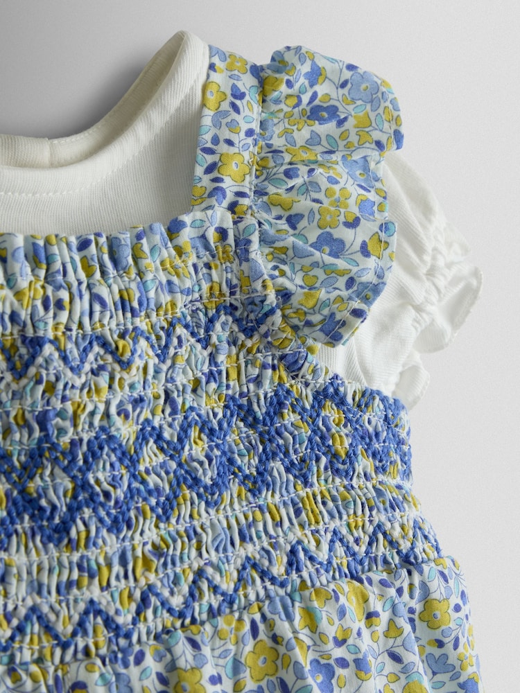 JoJo Maman Bébé Blue Smocked Dungaree, T-Shirt & Headband Set - Image 7 of 7 JoJo Maman Bébé Blue Smocked Dungaree, T-Shirt & Headband Set - Image 7 of 7