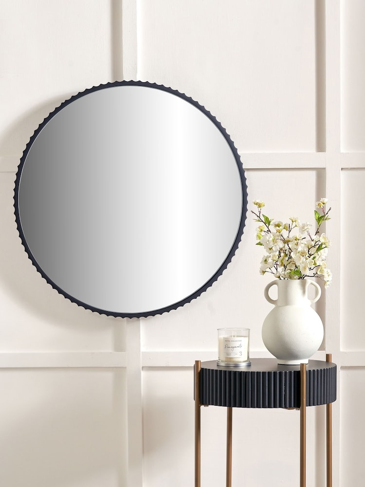 Pacific Black Metal Textured Edged Round Wall Mirrors - Image 1 of 4