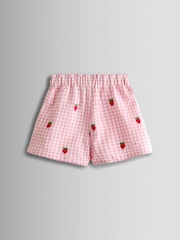 JoJo Maman Bébé Pink Gingham Strawberry Frill Sleeve Embroidered Top & Short Set - Image 5 of 5