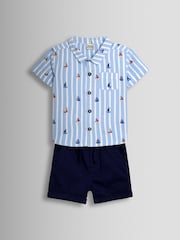 JoJo Maman Bébé Blue 2-Piece Shirt & Twill Shorts Set - Image 1 of 6