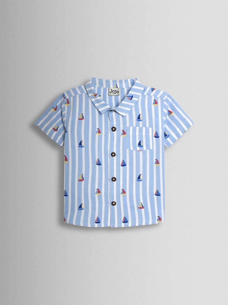 JoJo Maman Bébé Blue 2-Piece Shirt & Twill Shorts Set - Image 2 of 6