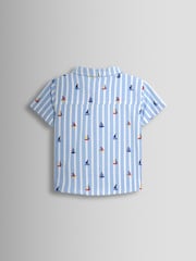 JoJo Maman Bébé Blue 2-Piece Shirt & Twill Shorts Set - Image 3 of 6