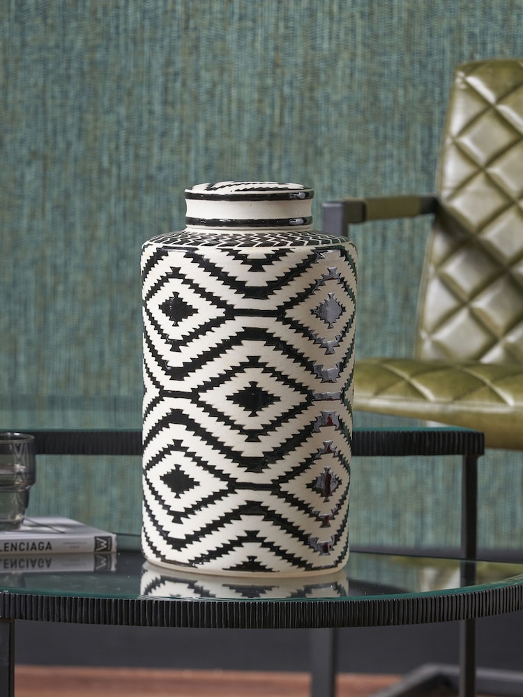 Pacific Black Chirala Ceramic Printed Lidded Ginger Jewellery Storage - Image 1 of 6 Pacific Black Chirala Ceramic Printed Lidded Ginger Jewellery Storage - Image 1 of 6