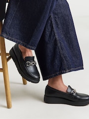 JD Williams Black Wide Fit Low Wedge Loafers With Chain Trim - Image 1 of 4