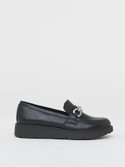 JD Williams Black Wide Fit Low Wedge Loafers With Chain Trim - Image 2 of 4