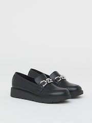 JD Williams Black Wide Fit Low Wedge Loafers With Chain Trim - Image 3 of 4