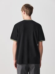 Black Textured Tipped Ecru White T-Shirt - Image 4 of 8
