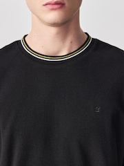 Black Textured Tipped Ecru White T-Shirt - Image 5 of 8