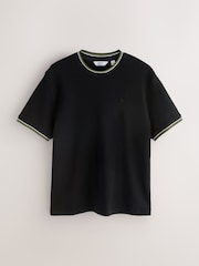 Black Textured Tipped Ecru White T-Shirt - Image 6 of 8
