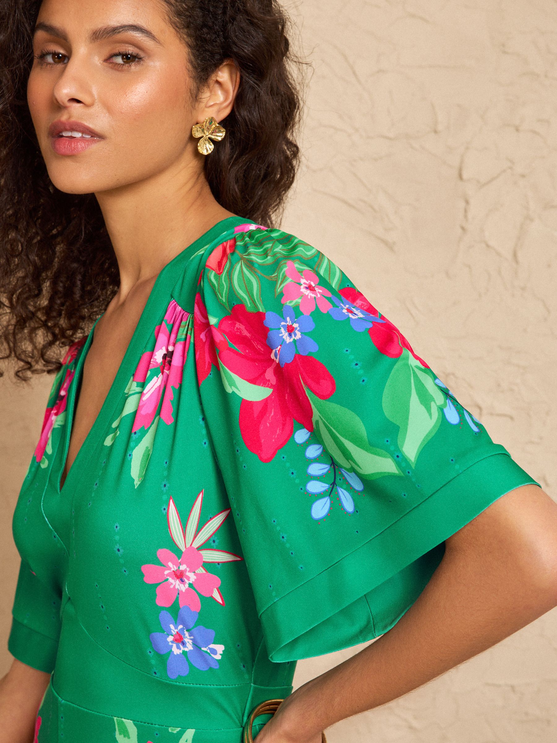 Buy Love & Roses Green Floral Placement Jersey V-Neck Kimono