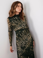 Mint Velvet Gold Abstract Print Midi Dress - Image 3 of 8