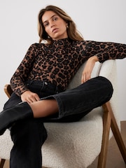 Mint Velvet Brown Animal Print High Neck Top - Image 1 of 8