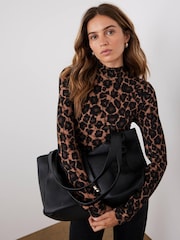 Mint Velvet Brown Animal Print High Neck Top - Image 2 of 8