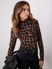 Mint Velvet Brown Animal Print High Neck Top - Image 5 of 8
