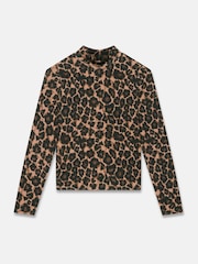 Mint Velvet Brown Animal Print High Neck Top - Image 7 of 8