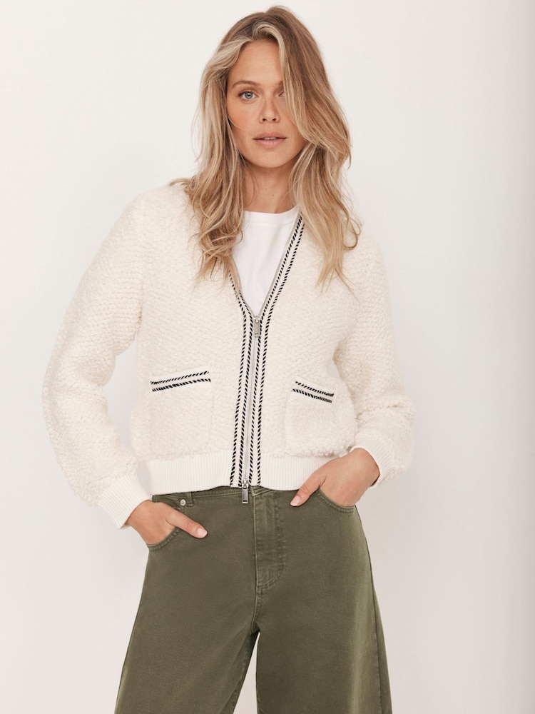 Mint Velvet Cream Boucle Bomber Jacket - Image 1 of 8