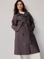 Mint Velvet Grey Funnel Neck Trench Coat - Image 2 of 8