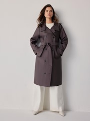 Mint Velvet Grey Funnel Neck Trench Coat - Image 5 of 8