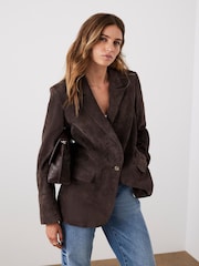 Mint Velvet Brown Suede Blazer - Image 4 of 8