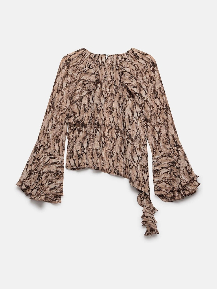 Mint Velvet Brown Snake Print Ruffle Detail Blouse - Image 8 of 8 Mint Velvet Brown Snake Print Ruffle Detail Blouse - Image 8 of 8