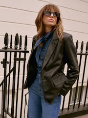 Mint Velvet Black Leather Single Breasted Blazer - Image 1 of 7