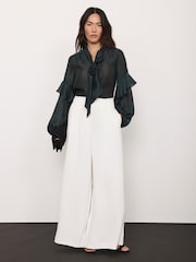 Mint Velvet Green Pussy Bow Ruffle Blouse - Image 5 of 8