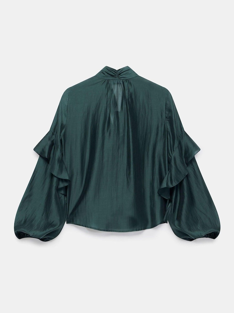 Mint Velvet Green Pussy Bow Ruffle Blouse - Image 8 of 8
