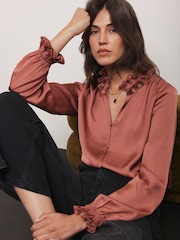 Mint Velvet Pink Ruffle Satin Blouse - Image 1 of 8