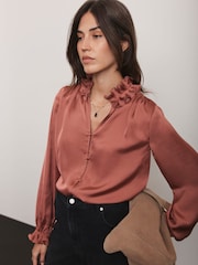 Mint Velvet Pink Ruffle Satin Blouse - Image 2 of 8