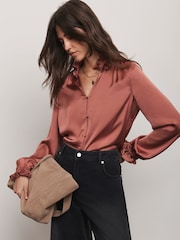 Mint Velvet Pink Ruffle Satin Blouse - Image 6 of 8