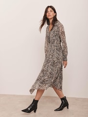 Mint Velvet Brown Leopard Print Asymmetric Midi Dress - Image 4 of 8