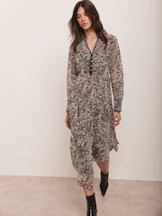Mint Velvet Brown Leopard Print Asymmetric Midi Dress - Image 6 of 8