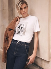 Mint Velvet White Cotton Graphic T-Shirt - Image 1 of 8