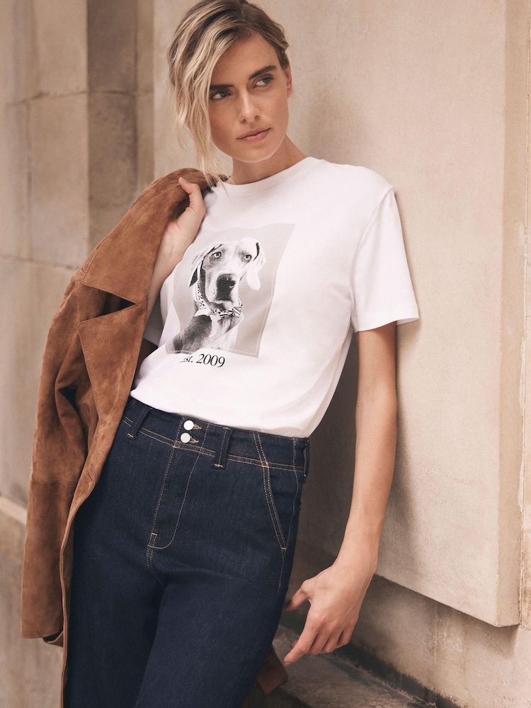 Mint Velvet White Cotton Graphic T-Shirt - Image 1 of 8
