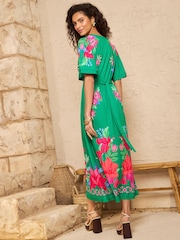 Grüne Floralplatzierung - Love & Roses – Jersey-Midikleid mit V-Ausschnitt und Kimonoärmeln - Bild 4 von 4